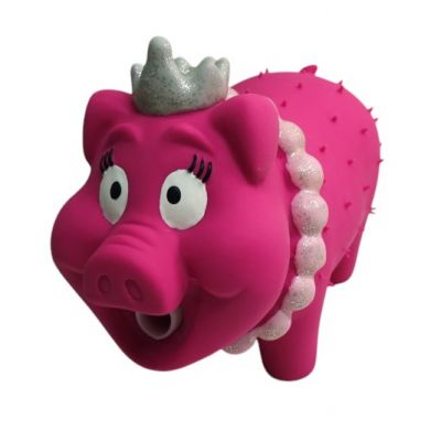 Latex Pig With Crown And Necklace Design Dog Toy